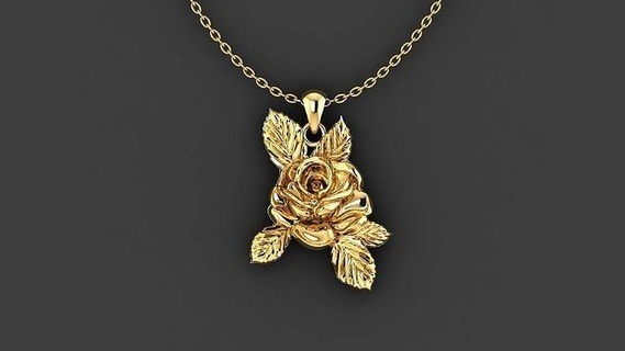 rose flower plant pendant design valentine love necklace gold silver cad cam cnc cast printable jewelry jewellery sculpture floral pendants 3d print model - Mito3D