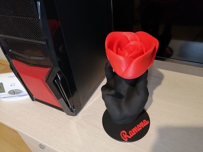 rosa mão ficar pé presente decoração interessante design manual roseonastand Rosa vermelha perfeito entes queridos arte 3D print model - Mito3D