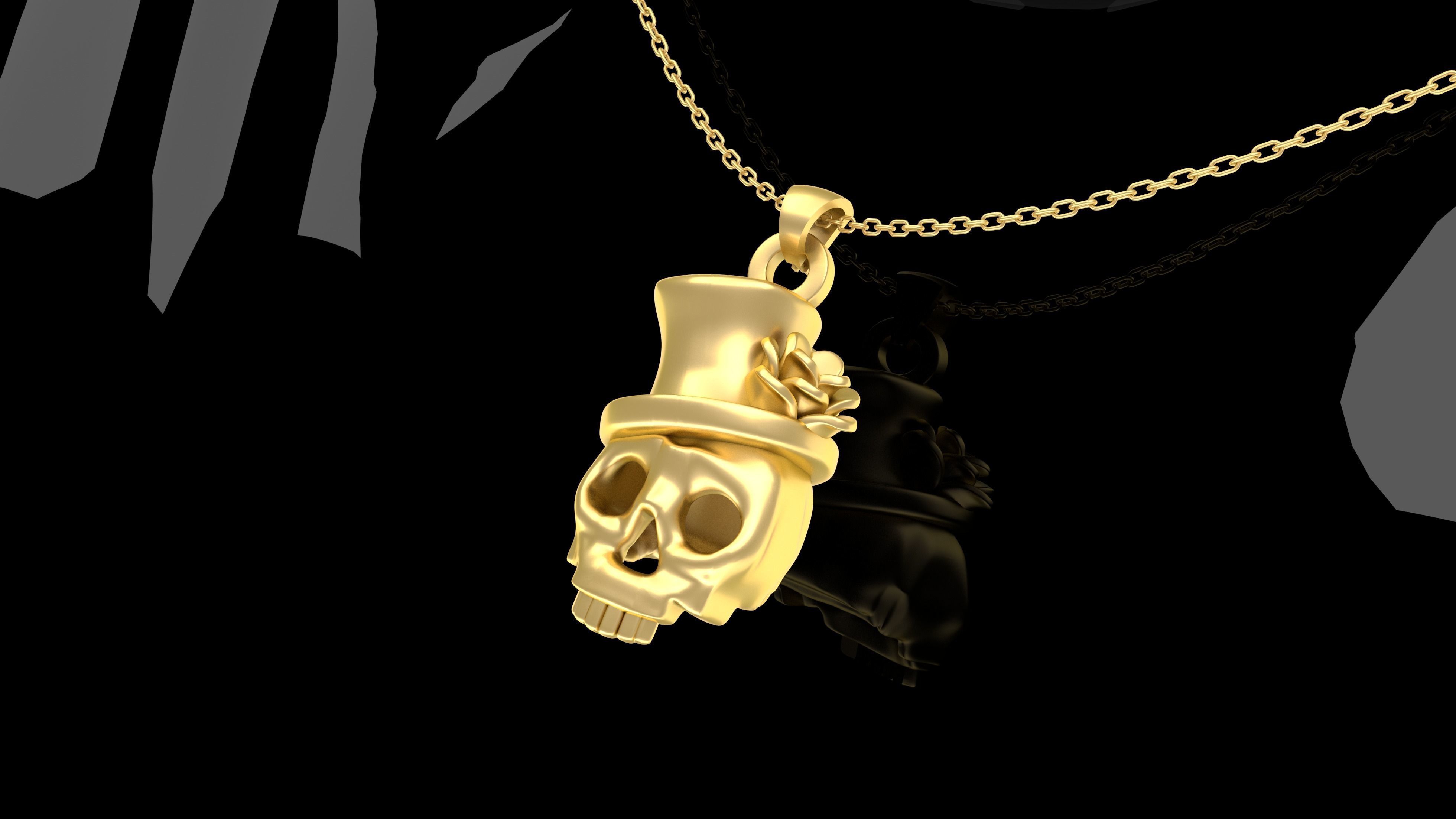 rose hat skull pendant jewelry gold art bone chain silver printable body pendants 3D print model - Mito3D