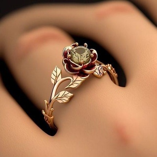 rosa foglia squillare gioielleria oro stampabile diamante anelli argento nozze gioiello gemma Fidanzamento 10k 14k 18k 24k 3d print model - Mito3D