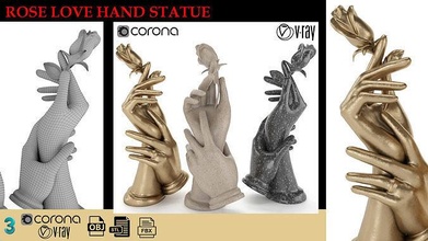 Rose Liebe Hand Statue Dekoration Gold Stein Kunst Skulpturen 3d print model - Mito3D