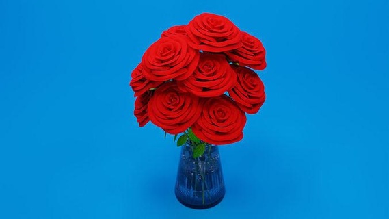 rosa rosso rossa Rose pianta albero foglia foglie gambo spina fiore amore San Valentino bouquette vaso vas Casa arredamento 3d print model - Mito3D