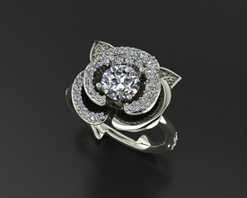 rosa anillo oro diamante joyería joya anillos hojas floral flor naturaleza lujo precioso plata libra esterlina imprimible regalo riqueza moda elegante 3d print model - Mito3D