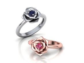 Rosa anillo compromiso 3 mm Roca modelo 3d flor naturaleza Esmeralda diamantes zafiro joyería joya Estados Unidos Canadá Europa imprimible cera 3d print model - Mito3D