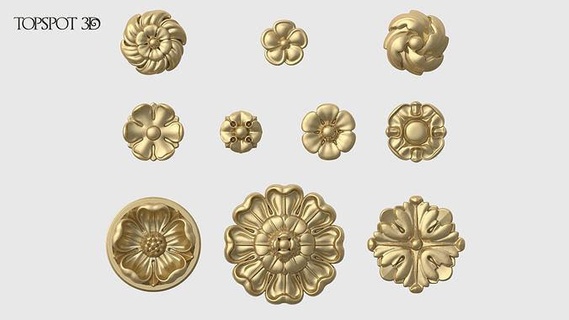 rosette pack acanthus baroque rococo onlay interior collection moulding finishes high poly cnc classic furniture art 3dprint carved carving 3d print model - Mito3D