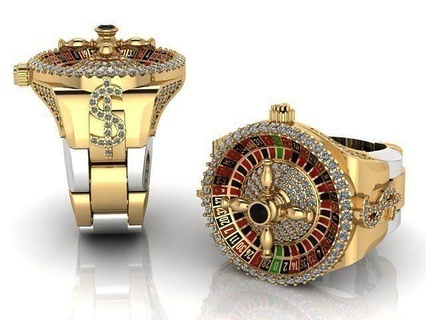 roulette ring men game casino money poker luxury diamond link gangester gang shayeste design cad american jewelry gold print watch rings 3d print model - Mito3D