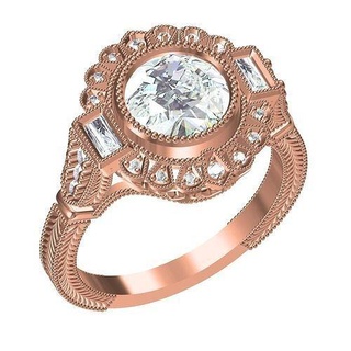 round diamond bazel set art deco engagement ring gold printable silver jewel cad gem wedding jewellery 3d design jewelry rings 3d print model - Mito3D