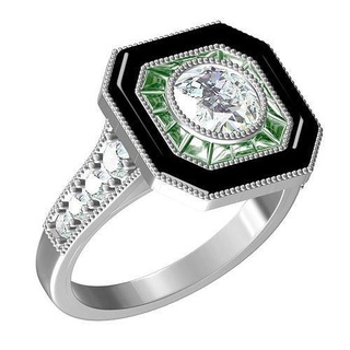 round diamond emerald halo art deco engagement ring jewelry gold printable silver jewel gem platinum 3d cad design customize rings 3d print model - Mito3D