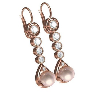 runden Diamant Perle fallen Ohrring Schmuck Gold druckbar Silber Juwel cad Mode 3d Design Rose Sterling Omega Ohrringe 3d print model - Mito3D