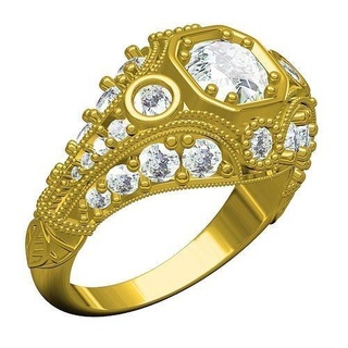 redondo diamante conjunto antiguo Arte deco estilo compromiso anillo joyería joya oro brillante plata 3d canalla diseño imprimible Boda Moda anillos 3d print model - Mito3D