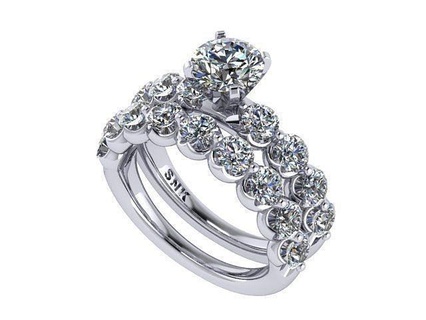 round diamond wedding set diamonds golden silver jewellry rings jewelry 3d print model - Mito3D