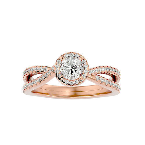 redondo aureola solitario Boda compromiso anillo 360 joyería joya banda mujer oro diamante anillos imprimible 3D print model - Mito3D
