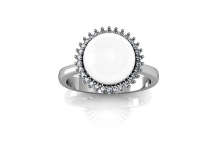 perle ronde rosetta anneau d'or bijoux or de l'anneau d'argent gem imprimable l'engagement mode blanc le platine pearl bague en joyau diamant les anneaux 3d print model - Mito3D