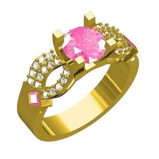 round pink sapphire solitaire ring band diamond gold silver gem sterlling jewel engagement jewellery customize fashion wedding printable jewelry rings 3d print model - Mito3D