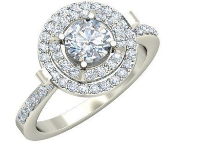 rond forme Halo argent bague diamants 7 brillant goujat conception détail diamant engagement gemme or bijou bijoux platine imprimable anneaux mariage pentant 3d print model - Mito3D