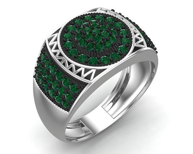 arredondado verde diamante branco ouro senhores anel joalheria cavalheiro argolas imprimível jóias prata 3D print model - Mito3D
