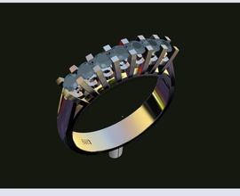 linha anel de 7 pedras jóias anéis diamantes solitaer bandas diamante da forma printable ouro pontas em conjunto sterling prata casamento o engajamento vintag imprimir moda beleza 3d print model - Mito3D