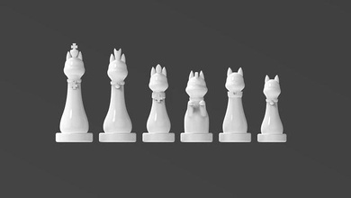 royal cats chess pieces pawn queen knight victory printable animals 3dprint king bishop games toys board 3d print model - Mito3D