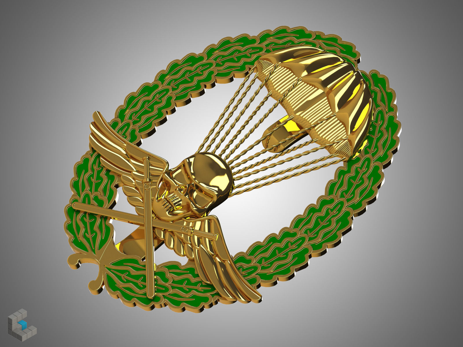 royal hungarian army parachutist skill badge 1940 1945 hungary german military paratrooper war skull wing parachute sky nazi knive hobby diy 3D print model - Mito3D