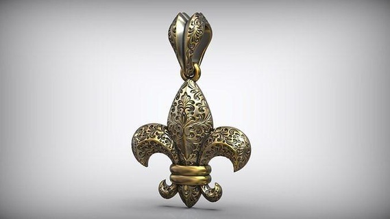 royal lily fleur lis silver pendant king symbol vintage ornament france floral pattern ornate rococo decoration queen bronze necklace french heritage jewelry pendants 3d print model - Mito3D