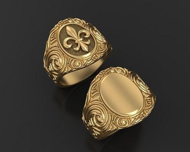 Royal lis bague héraldique argent bijoux symbole sterling fleur lys homme femme Roi vintag Roche anneaux précieux luxe 3d print model - Mito3D