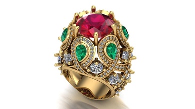 royal ring gold silver fashion shining wedding engagement diamond jewel brilliant jewelry ruby luxury marriage love valentine emerald pear printable rings 3d print model - Mito3D