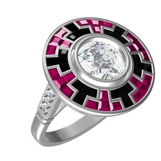 rubino nero onice giro forma arte deco squillare gioielleria gemma oro stampabile argento diamante 3d cad design personalizzare sith anelli 3d print model - Mito3D