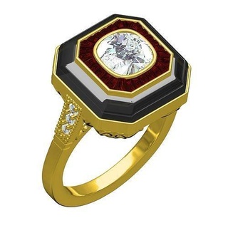 ruby onyx diamond art deco engagement ring gold jewelry design gem jewel silver printable 3d cad customize wedding rings 3d print model - Mito3D
