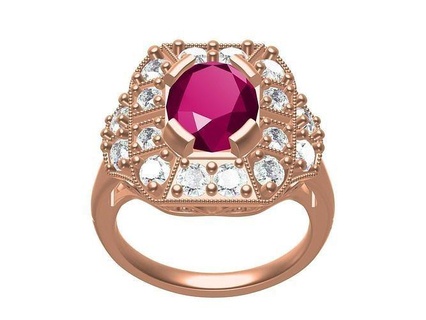 rubí oval diamante Arte deco anillo oro plata joya joyería anillos rubi imprimible diseño 3d canalla Moda belleza 3d print model - Mito3D