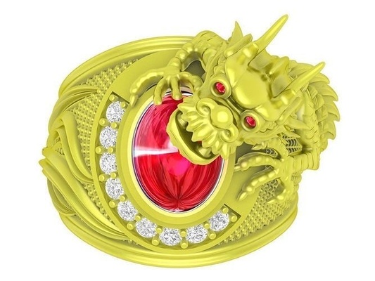 rubis ovale dragon hommes bague 4078 bijoux mode accessoires or diamant homme conception anneaux 3d print model - Mito3D