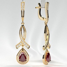ruby pear gold earrings 5cm jewel jewelry 3dprint printable emerald citrine topaz sapphire precious brilliant earring fashion luxury rhino render 3d print model - Mito3D