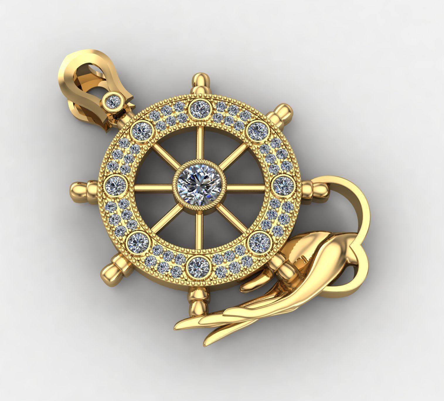 rudder ship hand pendant pendants diamond jewelry 3D print model - Mito3D