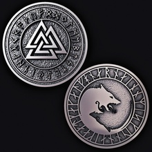 runas moneda runa efectivo escandinavia dioses paganismo pan odin tambaleó colina amuleto arte monedas insignias valknut 3d print model - Mito3D