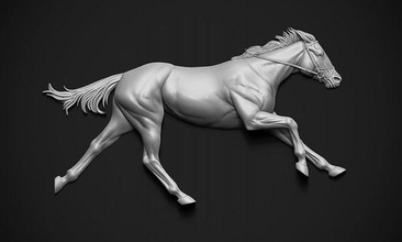 running horse bas relief animal mammal realistic stallion saddle mane tail riding stud 3d model hooves jockey race sport art 3d print model - Mito3D