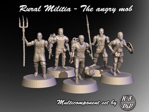 rural militia - multicomponent set supports miniature roleplaying dnd figurines dungeons dragons mini games toys board npc villagers townfolk farmers farm 3d print model - Mito3D