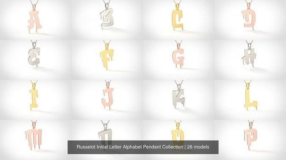 russelot initial letter alphabet pendant collection jewel jewelry gold printable silver fashion symbol font jewellery letterbox text plate necklace new best preciou pendants 3d print model - Mito3D