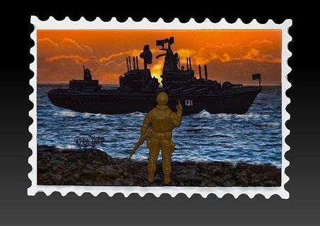 russian warship fuck invasion ukraine cruiser serpent island ukrainian war border guard postage stamp glory heroes kyiv art sculptures 3d print model - Mito3D