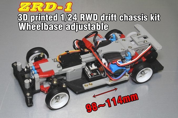 rwd deriva chasis equipo rc coche vehiculo distancia ejes ajustable pasatiempo bricolaje diy 3D print model - Mito3D