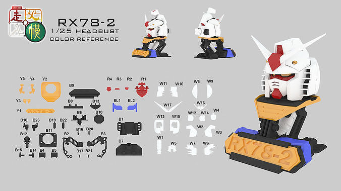 rx78 2 1per25 tête buste gundam kaiei3d gunpla serre jeux jouets 3D print model - Mito3D
