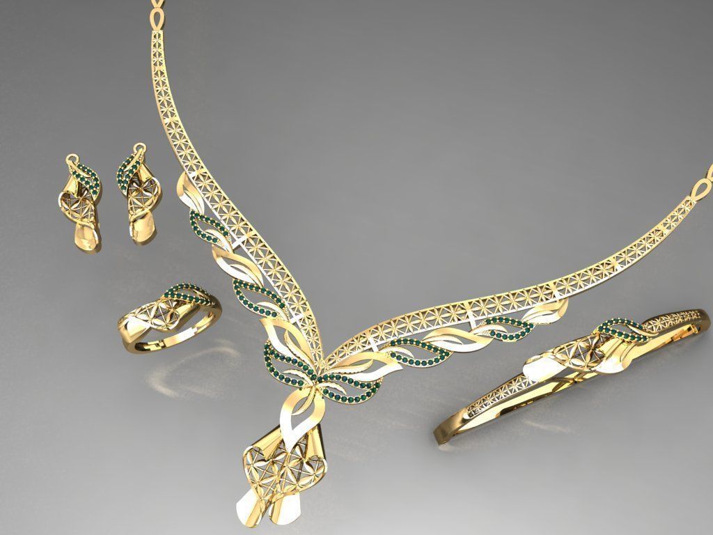 s05- diamond necklace earring ring bracelet gold set rings jewelry gems fashion design silver elegant shining gem pendant sapphire women wedding 3D print model - Mito3D