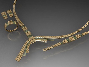 s19 diamant Collier boucle d'oreille bague bracelet or ensemble anneaux bijoux gemmes mode conception argent élégant brillant gemme pendentif saphir femmes 3d print model - Mito3D