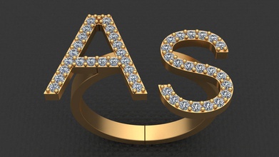 lettre diamant bague bijoux or imprimable mode humain engagement mariage police caractère anniversaire boîte lettres gemme bijou anneaux 3d print model - Mito3D