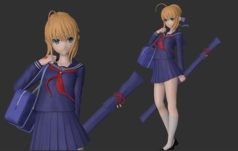 saber - fate stay night artoria pendragon student ver fgo alter 3dprint 3dprinting model figures figure toys toy statue resin kit gk highpoly sculpt hobby diy 3d print model - Mito3D
