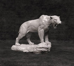 Säbelzahn vorausgesetzt Skulptur Tier Kreatur Smilodon Kunst Tiger katzenartig Löwe Skulpturen Bengalen Panthera Puma Fantasie fiktiv Statue Katze Tischplatte Monster 3d print model - Mito3D