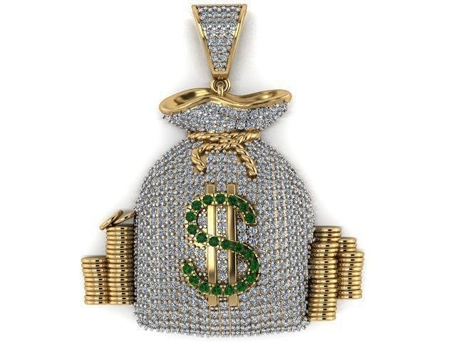 sack money pendant printable jewelry necklace brilliant bag coin jewlry cad shayeste design dollar pendnat usd pendants 3D print model - Mito3D