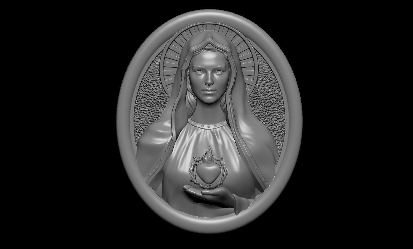 kutsal kalp mary bakire kolye madalyon rahatlama tanrı dini hıristiyan anne takı mücevher heykel baş sanat heykeller madre isa din 3D print model - Mito3D