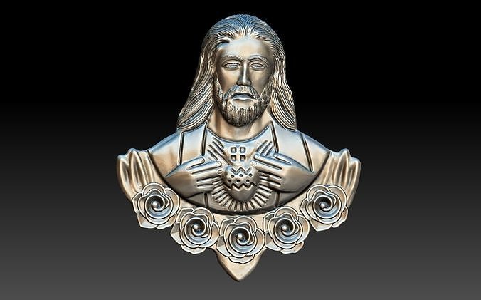 sacred heart jesus gold silver printable human christian head face pendant relief cnc router jesu jewel jewellery necklace art sculptures 3D print model - Mito3D