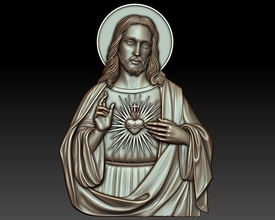 sacred heart of jesus cnc relief religious catholic pendant jewelry woodcarwing object milling symbol christian decoration art sculptures head face pendants 3d print model - Mito3D