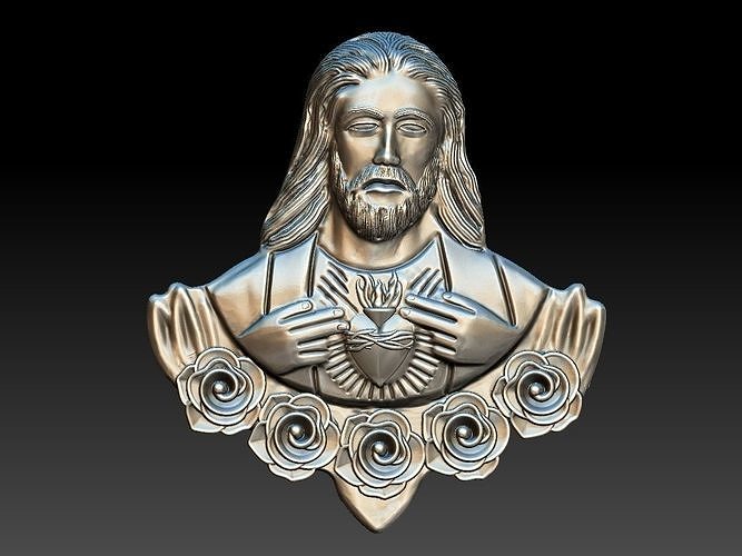 sacré cœur Jésus 2 or art bijoux luxe pendentif Collier Christian railef cnc imprimable argent bijou gemme bronze religiou tête sculptures 3D print model - Mito3D