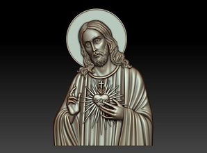 sacred heart of jesus 2 cnc relief religious catholic pendant jewelry woodcarwing object milling symbol christian decoration art sculptures head face pendants 3d print model - Mito3D